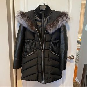 Nicole Benisti Leather Trim Wool Blend Down Coat